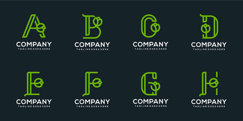 Set of alphabet logo combine with leaf