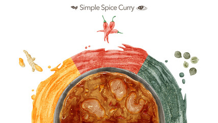 スパイスカレーとスパイス4種類の手書き水彩風イラスト Wall Mural Ko Hamari スパイスカレーとスパイス4種類の手書き水彩風イラスト Wall Mural Ko Hamari