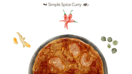 スパイスカレーとスパイス4種類の手書き水彩風イラスト Wall Mural Ko Hamari スパイスカレーとスパイス4種類の手書き水彩風イラスト Wall Mural Ko Hamari