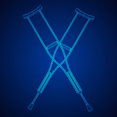 Crutches medical walking sticks for rehabilitation of broken leg. Treatment of people with leg injuries. Wireframe low poly mesh vector illustration.