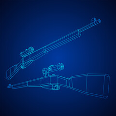 Sniper bolt-action rifle mosin nagant. Wireframe low poly mesh vector illustration.