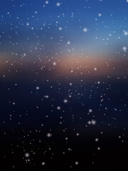 Dark blue Christmas background with snow flakes and bokeh.