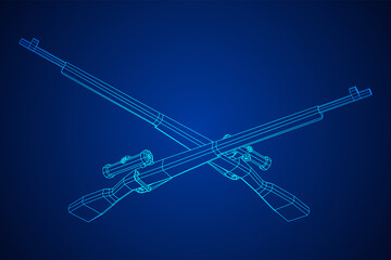 Sniper bolt-action rifle mosin nagant. Wireframe low poly mesh vector illustration.
