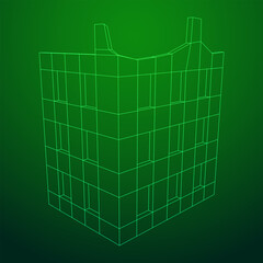 Destroyed building ruin and concrete, war destruction concept. Wireframe low poly mesh vector illustration.