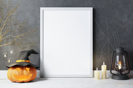 Halloween background and decor with empty photo frame