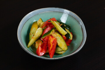 Salad with cucumbers and tomatoes. Vegetarian food