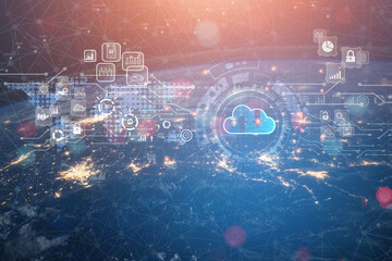 Fototapeta premium Innovative future in the automated cloud storage industry. technology information optimization concept 