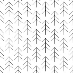 Christmas trees seamless pattern hand drawn doodle. vector, scandinavian, nordic, minimalism, monochrome. textiles, wrapping paper, wallpaper. winter, forest, christmas.