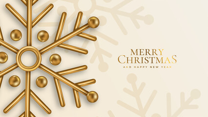 Christmas poster with shiny golden snowflakes on a white background. Vector illustration