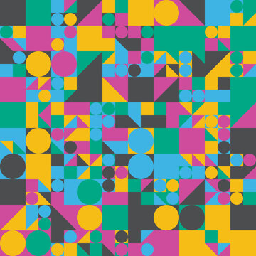 Patrón geométrico de cuadrados, triángulos y círculos estilo retro © Pedroml