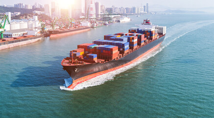 Large container ship arriving in the port
