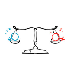 hand drawn doodle gender symbol and scale symbol for gender equality illustration vector