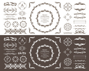 クリスマスをイメージしたフレームデザインのセット。アンティーク。ビンテージ。エレガント
