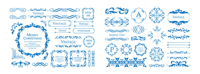 クリスマスをイメージしたフレームデザインのセット。アンティーク。ビンテージ。エレガント
