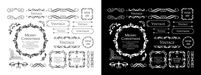 クリスマスをイメージしたフレームデザインのセット。アンティーク。ビンテージ。エレガント