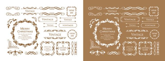 クリスマスをイメージしたフレームデザインのセット。アンティーク。ビンテージ。エレガント