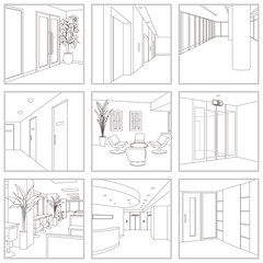 Obraz premium オフィスの線画ベクターイラスト