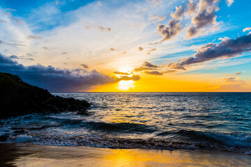 Sunset On The  Shore of Ulua Beach, Wailea,  Maui, Hawaii, USA