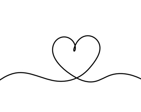 Abstract hearts as continuous line drawing on white as background. Vector