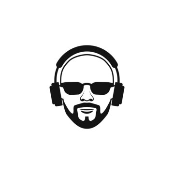 Bald man with a beard, glasses, and headphones vector illustration