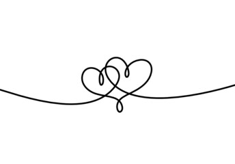 Abstract hearts as continuous line drawing on white as background. Vector - obrazy, fototapety, plakaty
