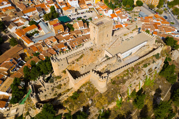 Fototapeta premium Fly over the Almansa castle. City of Almansa. Spain