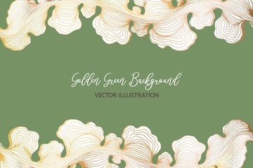 Art & Illustration, Abstract metallic golden green luxury background. Green wallpaper vector illustration with swirly organic lines.