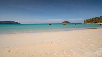 Empty sea sand and beach summer background with copy space Amazing beach beautiful sand in Phuket Thailand