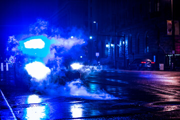  Police car in the fog in Cleveland, Ohio