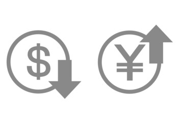 円とドルの相場　アップダウンの値動きを表している矢印とお金