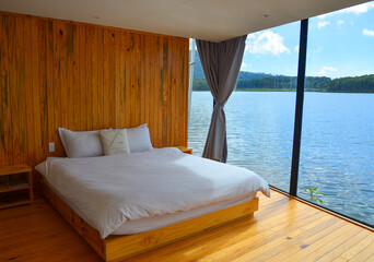 Fototapeta na wymiar Interior of wooden lake house in Dalat, Vietnam