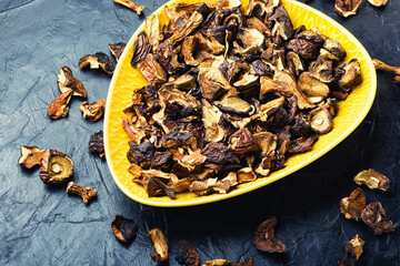Heap of dried mushrooms