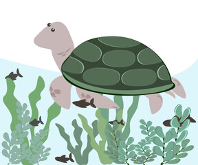 Cute cartoon turtle sea creature illustration vector, frame, boundary