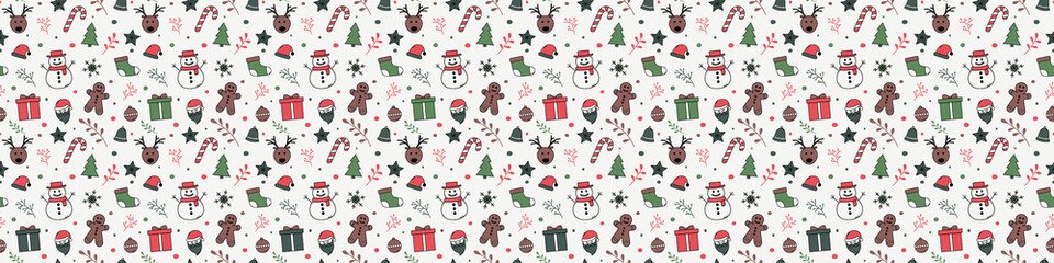 Seamless pattern with Xmas icons. Christmas banner. Vector