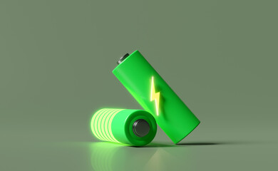 Battery charge indicator isolated on green background.charging battery technology concept,3d illustration,3d render - obrazy, fototapety, plakaty