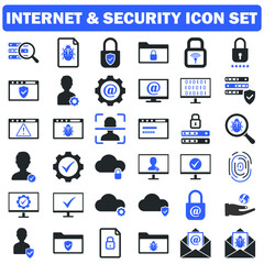 Internet And Security Icon Set black and blue