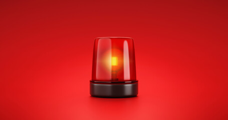 Red emergency siren urgency alert and security police attention light signal or beacon flash ambulance rescue danger alarm sign on car warning background with traffic glowing bulb accident. 3D render. - obrazy, fototapety, plakaty
