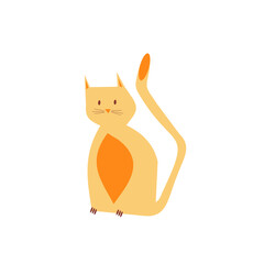 Illustration of a ginger cat with a straight mustache and small claws. The cat raised its tail in a good mood. Pet