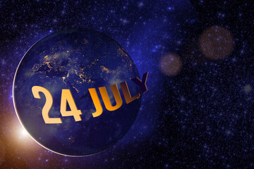 July 24th. Day 24 of month, Calendar date. Earth globe planet with sunrise and calendar day. Elements of this image furnished by NASA. Summer month, day of the year concept.