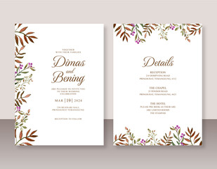 Beautiful wedding invitation watercolor leaves