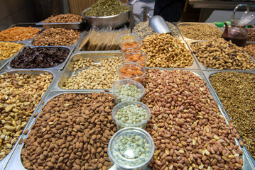 Assorted nuts in Jerusalem old city bazaar, Israel