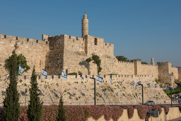 Obraz premium Tower of David and Jaffa gate in ancient Jerusalem, Israel