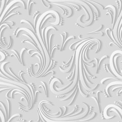 White floral 3d background. Seamless pattern for greeting card decoration. Ornate pattern for textiles, packaging, tiles. Vector illustration