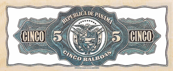 Panama 5 Balboa 1941 border with empty middle area. Clear 5 Balboa side banknote pattern for your...