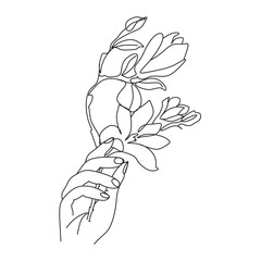  Flowers one line vector drawing.Portrait minimalistic style. Botanical print. Nature symbol of cosmetics