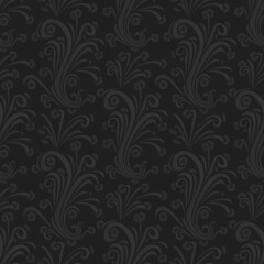 Fototapeta na wymiar Black floral background. Seamless pattern for greeting card decoration. Ornate pattern for textiles, packaging, tiles. Vector illustration