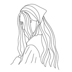 Abstract woman with handkerchief  line art vector drawing. Portrait minimalistic style. Beaty salon logo.