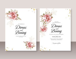 Red rose watercolor for wedding invitation template