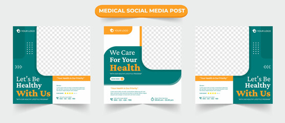 Collection of medical healthcare service social media post template design for hospital doctor clinic and dentist health business marketing ads banner
