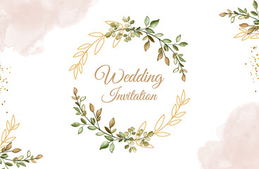 Wedding invitation background with watercolor foliage